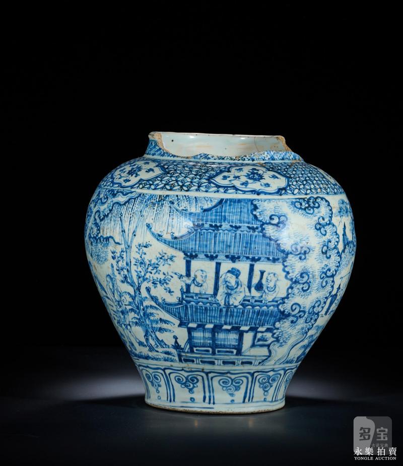明空白期 青花文人访友图大罐 - 图4